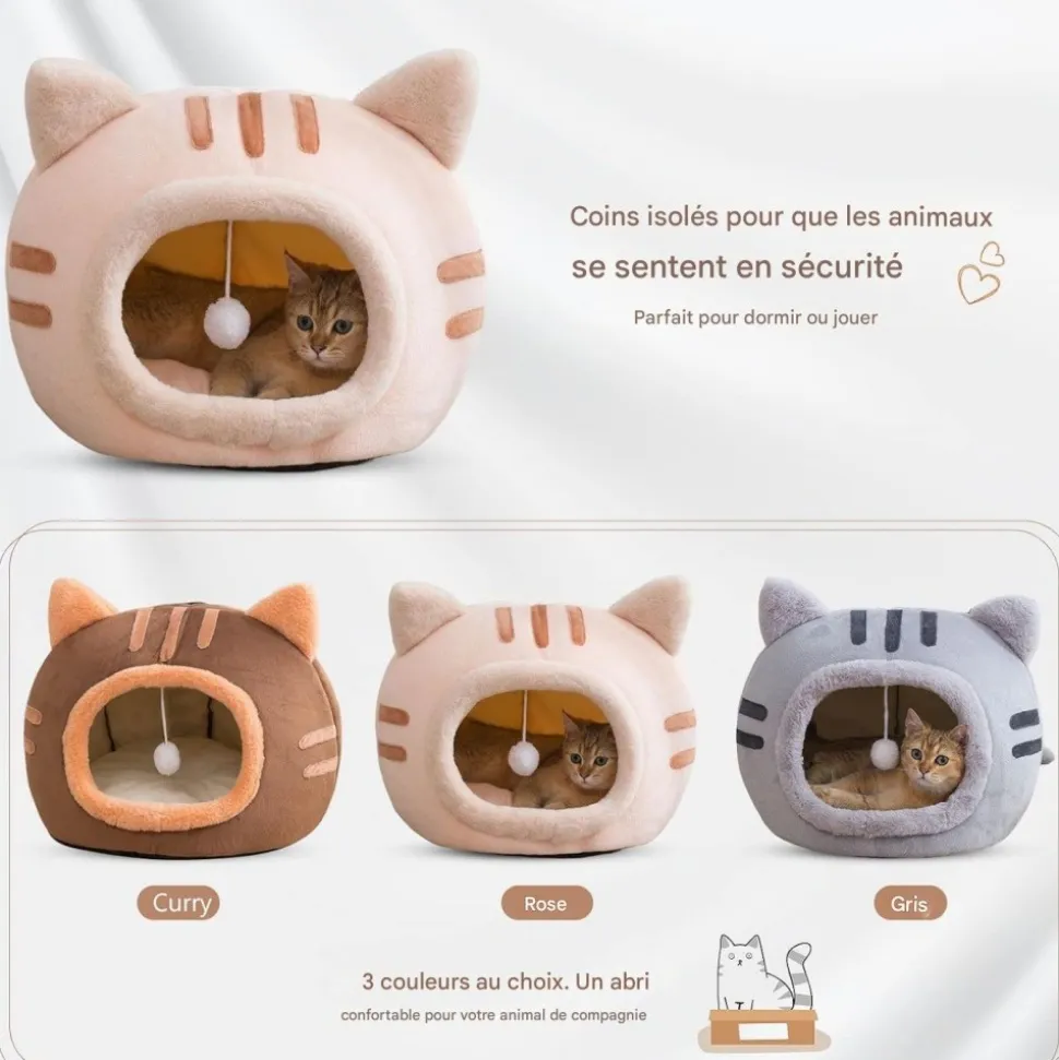 DOWNYPAWS - Lit pour chat-panier pour chat -forme de tête de chat-café 40*40*32cm