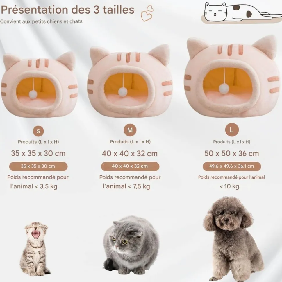 DOWNYPAWS - Lit pour chat-panier pour chat -forme de tête de chat-rose 40*40*32cm