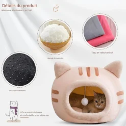 DOWNYPAWS - Lit pour chat-panier pour chat -forme de tête de chat-rose 40*40*32cm