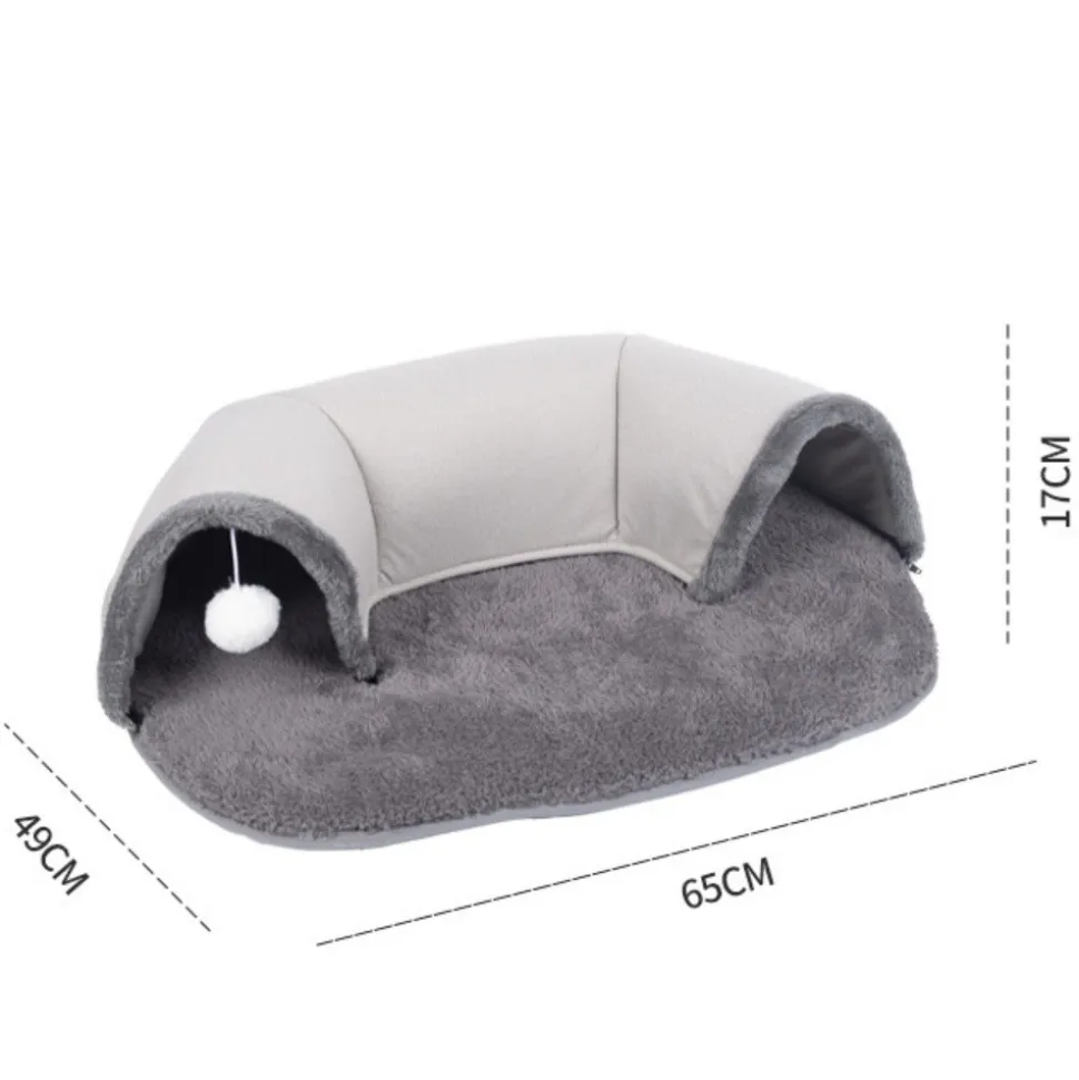 DOWNYPAWS - Lit tunnel pour chat avec boule suspendue