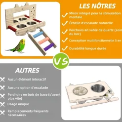 DOWNYPAWS - Miroir oiseau - perchoir en bois avec miroir
