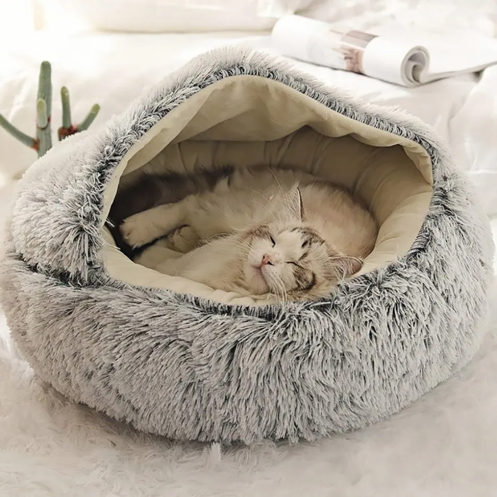 DOWNYPAWS - Panier - rond tissu peluche extra-doux