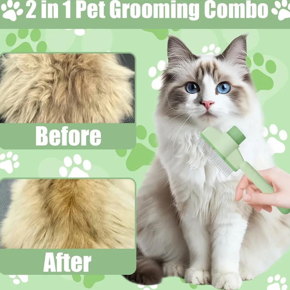 DOWNYPAWS - Peigne anti - puces en acier inoxydable (vert), taille universelle pour animaux