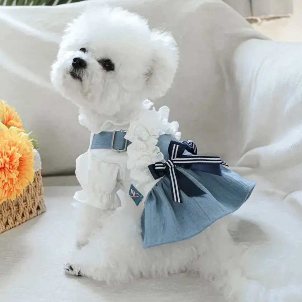 DOWNYPAWS - Robe pour animaux de compagnie avec volants en nœud