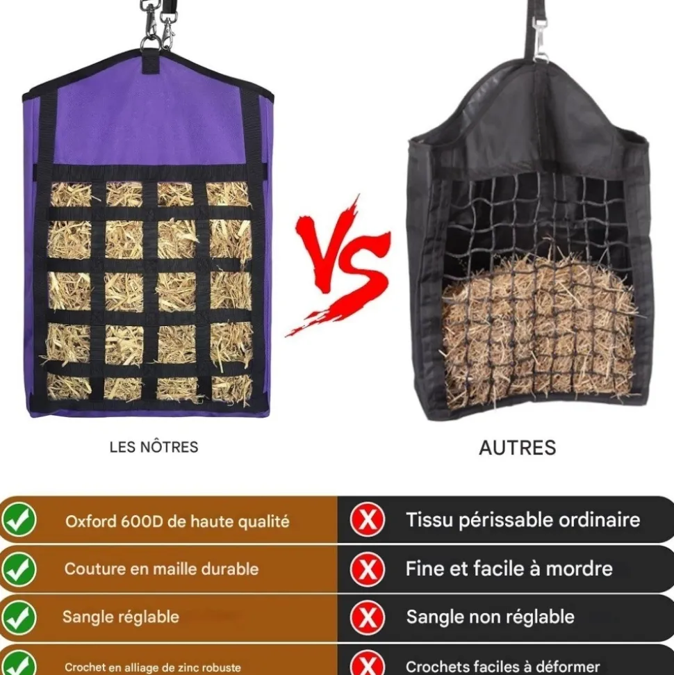 DOWNYPAWS - Sacs à foin - alimentation lente, qualité supérieure, oxford, avec filets à foin avant