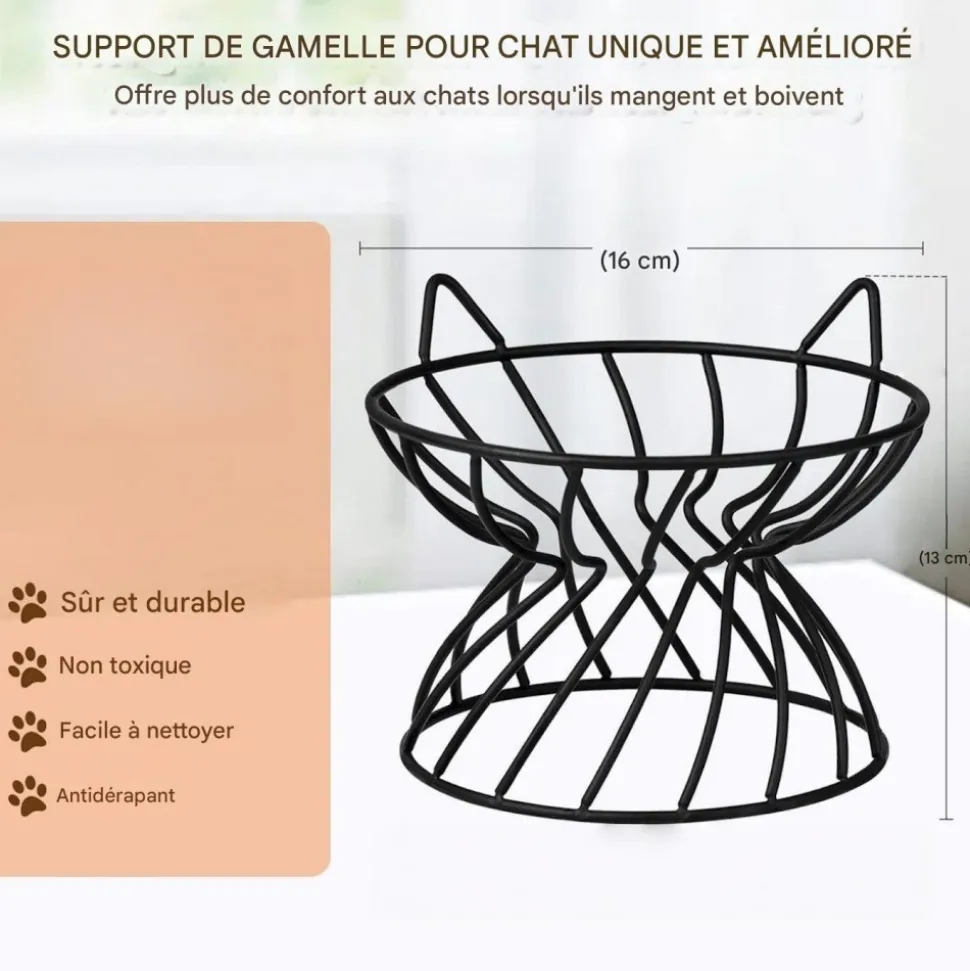 DOWNYPAWS - Support pour gamelles pour chat forme de tête de chat-16*13cm