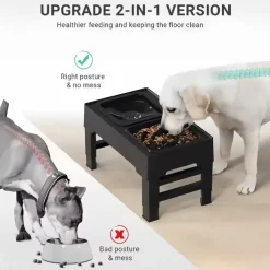 DOWNYPAWS - Table d'alimentation en acier inoxydable pour animaux - bol nourriture lente, eau flottant, hauteur réglable, durable