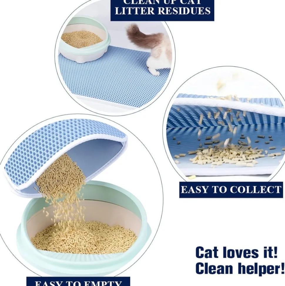 DOWNYPAWS - Tapis de litière anti-déversement pour chat bleu clair 40*50cm