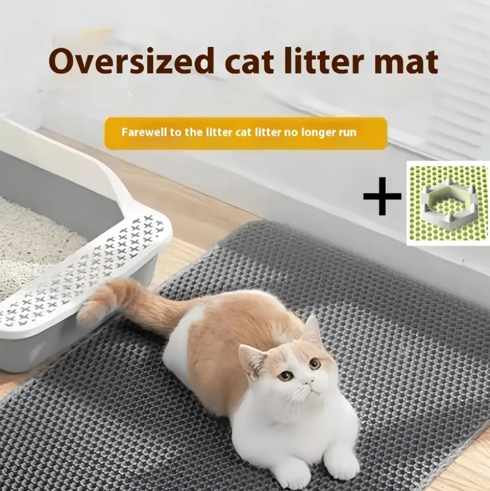 DOWNYPAWS - Tapis de litière pour chat : filtre double couche anti-transport lavable grand contrôle du sable amovible en velcro