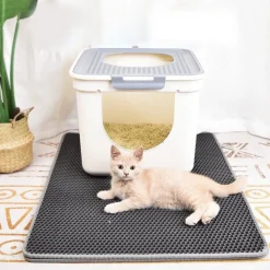 DOWNYPAWS - Tapis de litière pour chat gris foncé 45*60cm