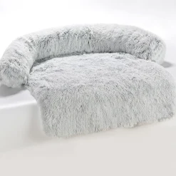 DOWNYPAWS - Tapis pour lit de chien en peluche, universel pour toutes saisons gris foncé 95 x 80 x 15 cm