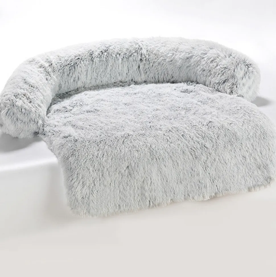 DOWNYPAWS - Tapis pour lit de chien en peluche, universel pour toutes saisons gris foncé 95 x 80 x 15 cm