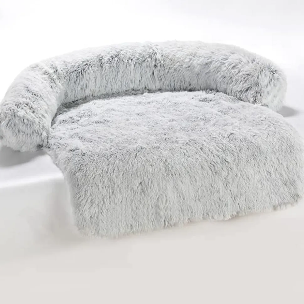 DOWNYPAWS - Tapis pour lit de chien en peluche, universel pour toutes saisons gris foncé 95 x 80 x 15 cm