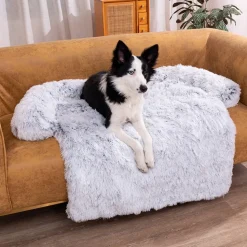 DOWNYPAWS - Tapis pour lit de chien en peluche, universel pour toutes saisons gris 105 x 95 x 15 cm