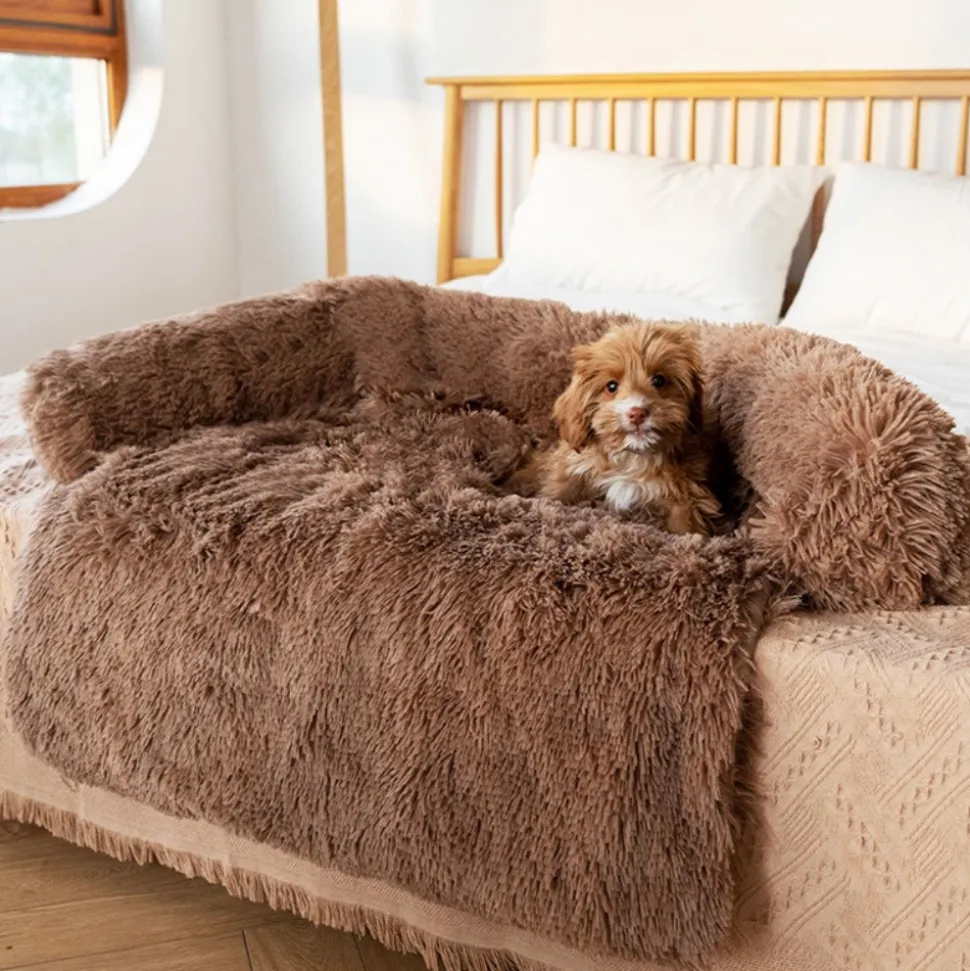 DOWNYPAWS - Tapis pour lit de chien en peluche, universel pour toutes saisons kaki 95*80*15cm