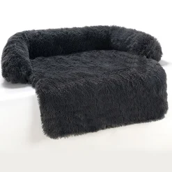 DOWNYPAWS - Tapis pour lit de chien en peluche, universel pour toutes saisons noir 95 x 80 x 15 cm