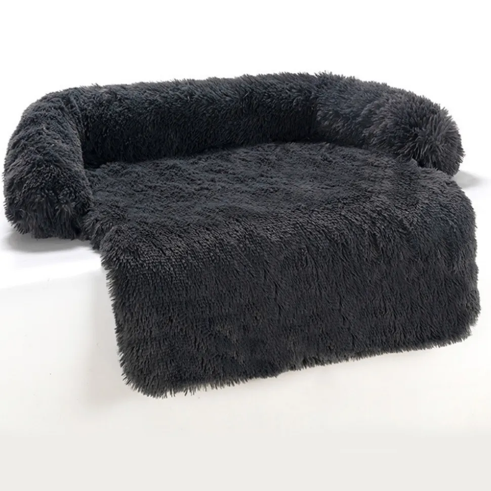 DOWNYPAWS - Tapis pour lit de chien en peluche, universel pour toutes saisons noir 95 x 80 x 15 cm