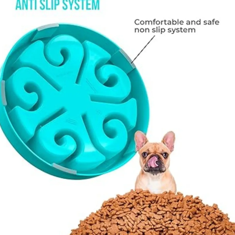 DTOPBUYAGE - Gamelle anti glouton bleu plateau interactif pour animaux compagnie