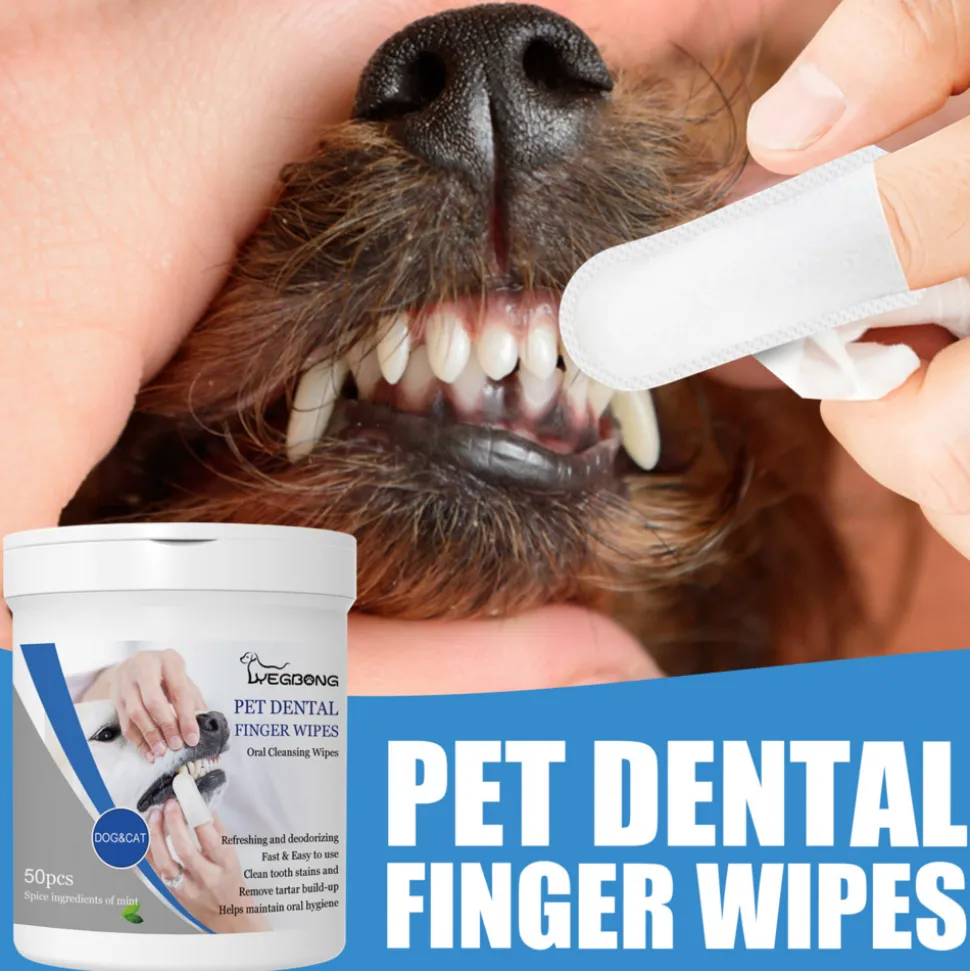 DTOPBUYAGE - Lingettes pour les dents des animaux de compagnie sur doigt, 50 pcs/boîte - dtopbuyage