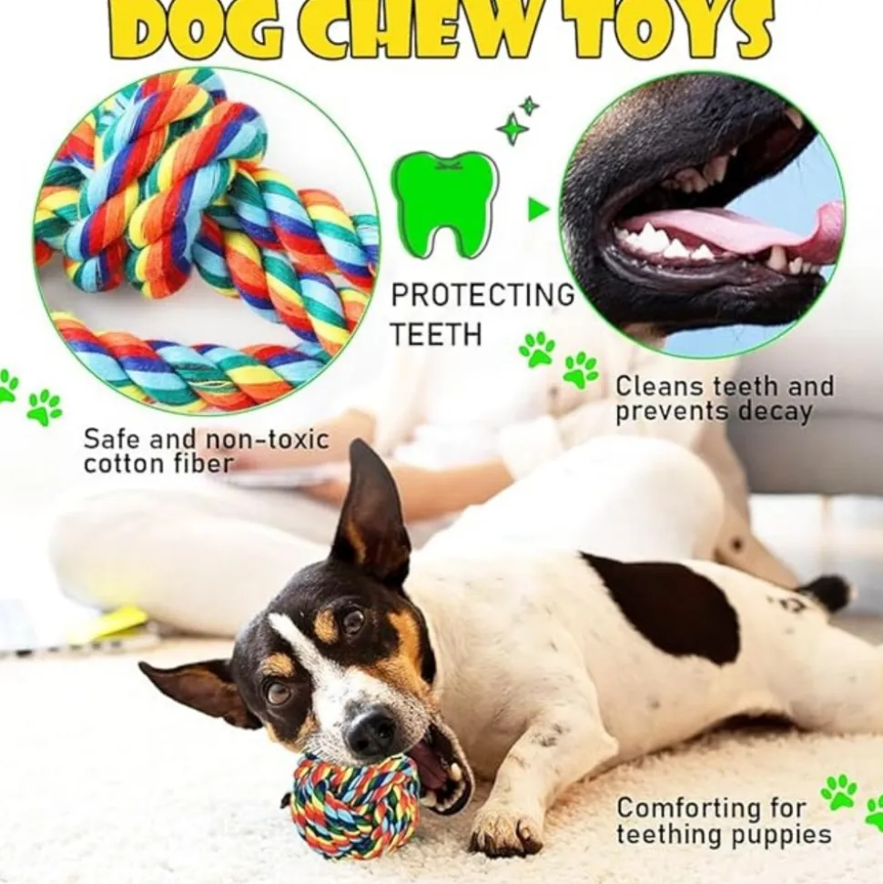 DTOPBUYAGE - Lot 7 jouets en corde pour chiens petite moyenne taille