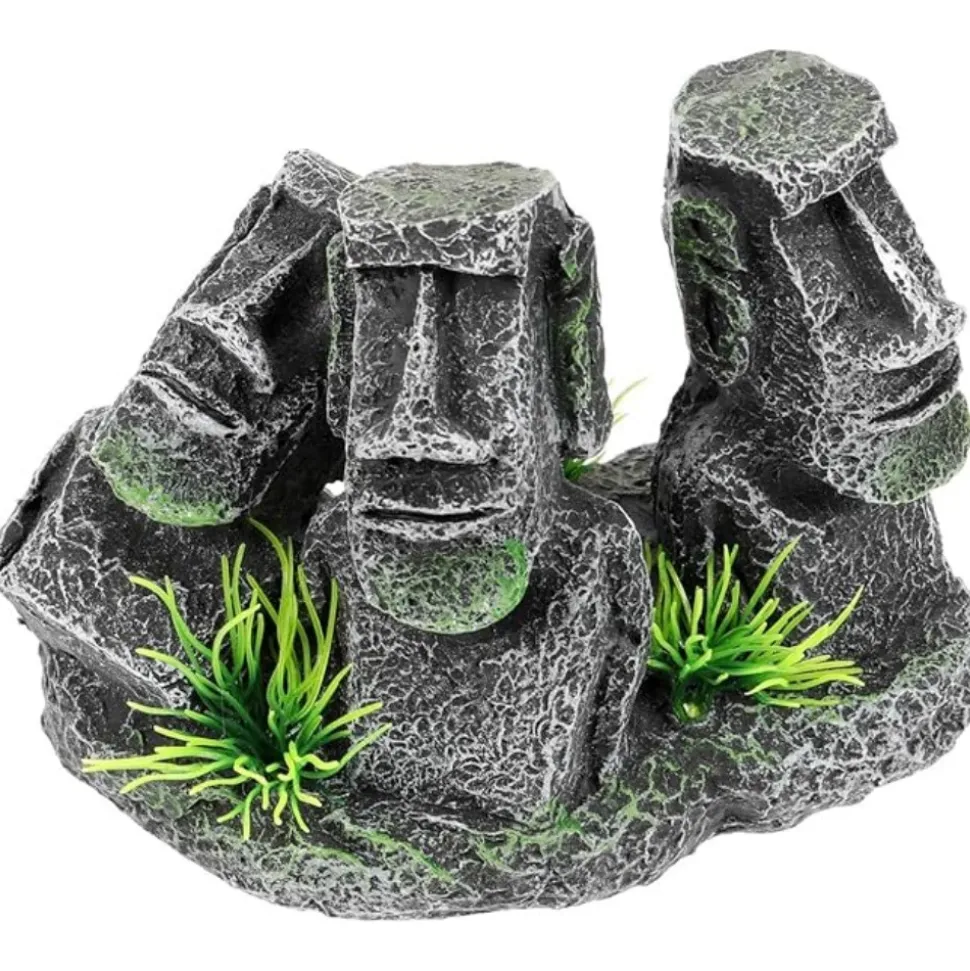 DTOPBUYAGE - Ornement aquarium statue moai en résine