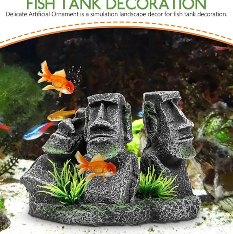 DTOPBUYAGE - Ornement aquarium statue moai en résine