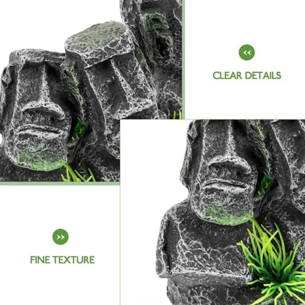 DTOPBUYAGE - Ornement aquarium statue moai en résine