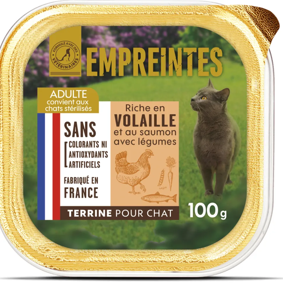 EMPREINTES - Terrine riche en volaille et au saumon avec légumes pour chat 100g