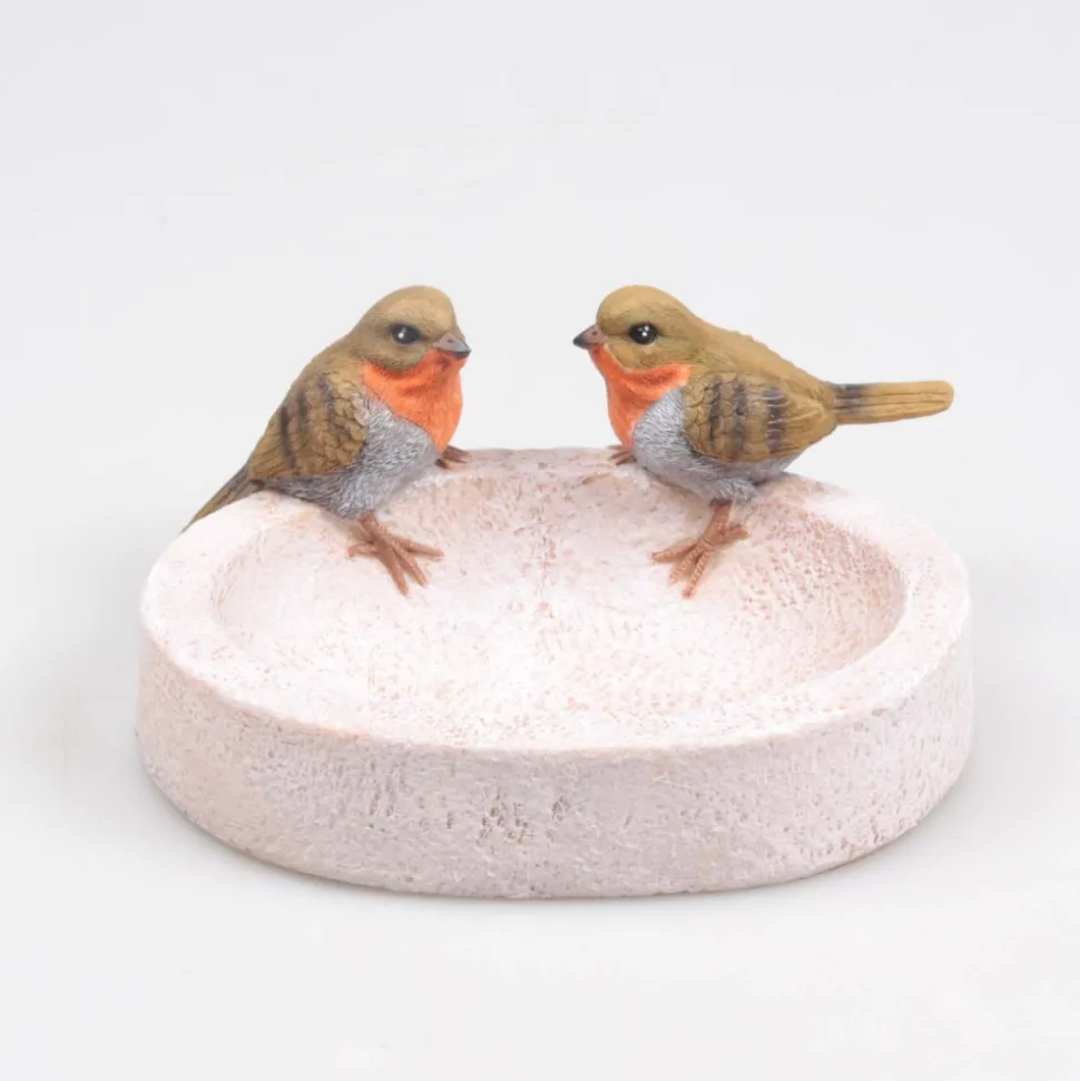 FARMWOOD ANIMALS - Bain oiseau en résine avec oiseaux 20 x 15 x 10.5 cm rouge gorge