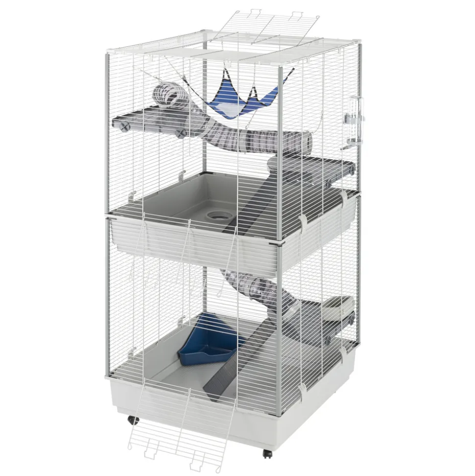 Ferplast cage pour fûrets furet tower, structure verticale sur plusieurs étages, roues et accessoires inclus, métal vernis gris et