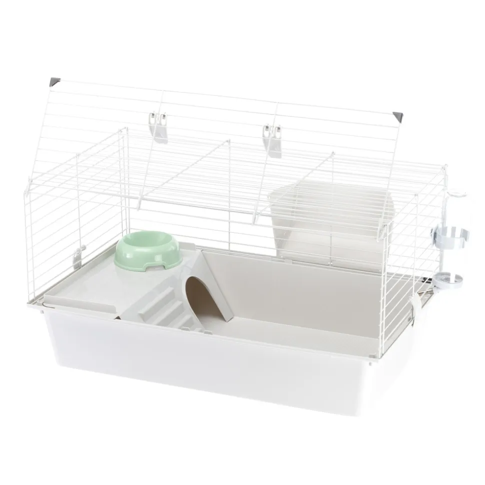 FERPLAST - Cage spacieuse pour cochons d'inde cavie 80, système de fermeture sécurité, accessoires inclus, en métal vernis gris et plastique