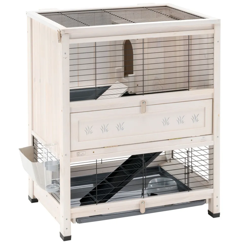 Ferplast clapier d'intérieur cottage mini, cochons d'inde, bois fsc, structure à 2 étages, accessoires inclus