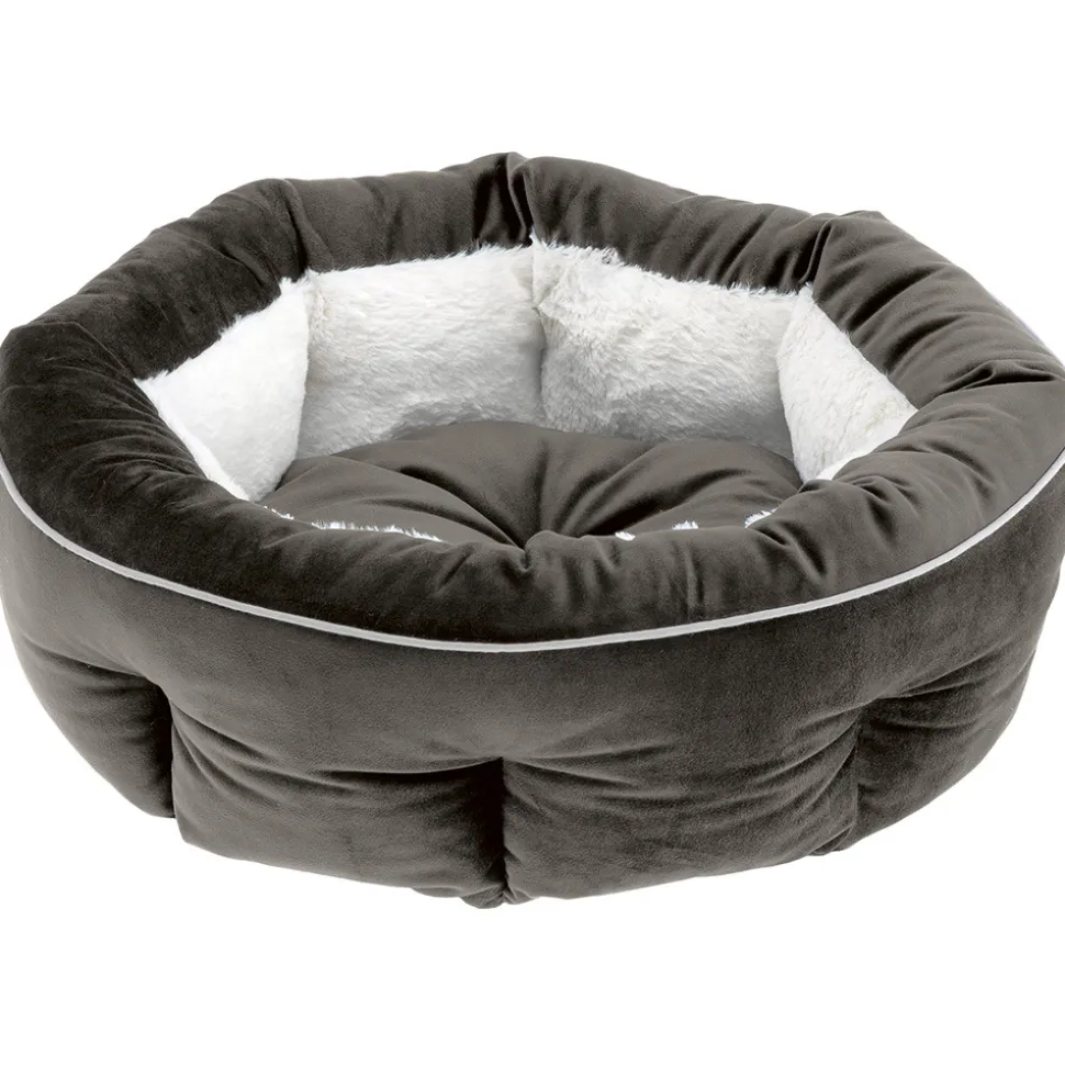 Ferplast couchage arrondi pour chiens et chats marquis 55, lit pour animaux, velours doux, lavable, ø 55 x 20 cm, gris