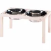 Ferplast support de gamelle pour chien desco wood, avec 2 gamelle en acier inoxydables - élégante gamelle en bois surélevée et
