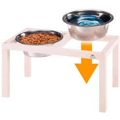 Ferplast support de gamelle pour chien desco wood, avec 2 gamelle en acier inoxydables - élégante gamelle en bois surélevée et