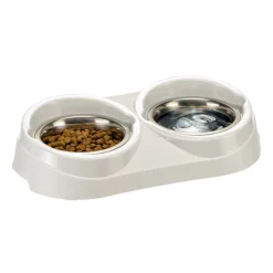 Ferplast support de gamelle pour chien duo feed avec 2 gamelles en acier inoxydable - système de double alimentation, antidérapant