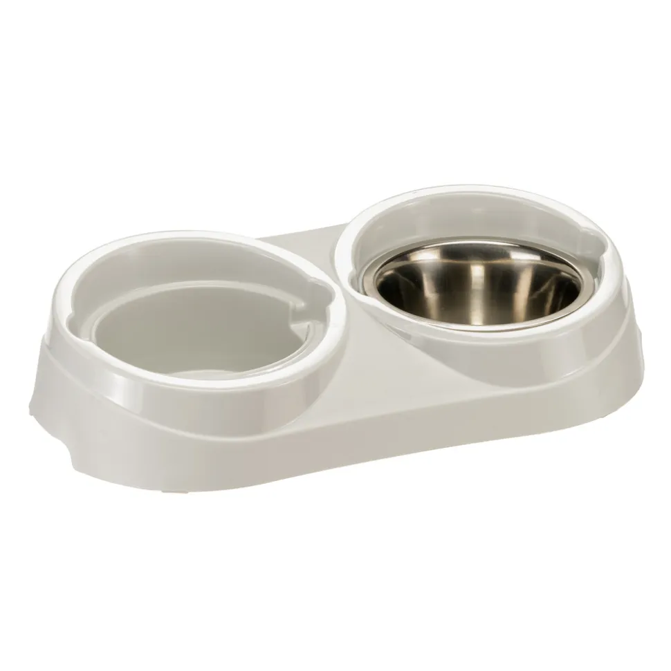 Ferplast support de gamelle pour chien duo feed avec 2 gamelles en acier inoxydable - système de double alimentation, antidérapant