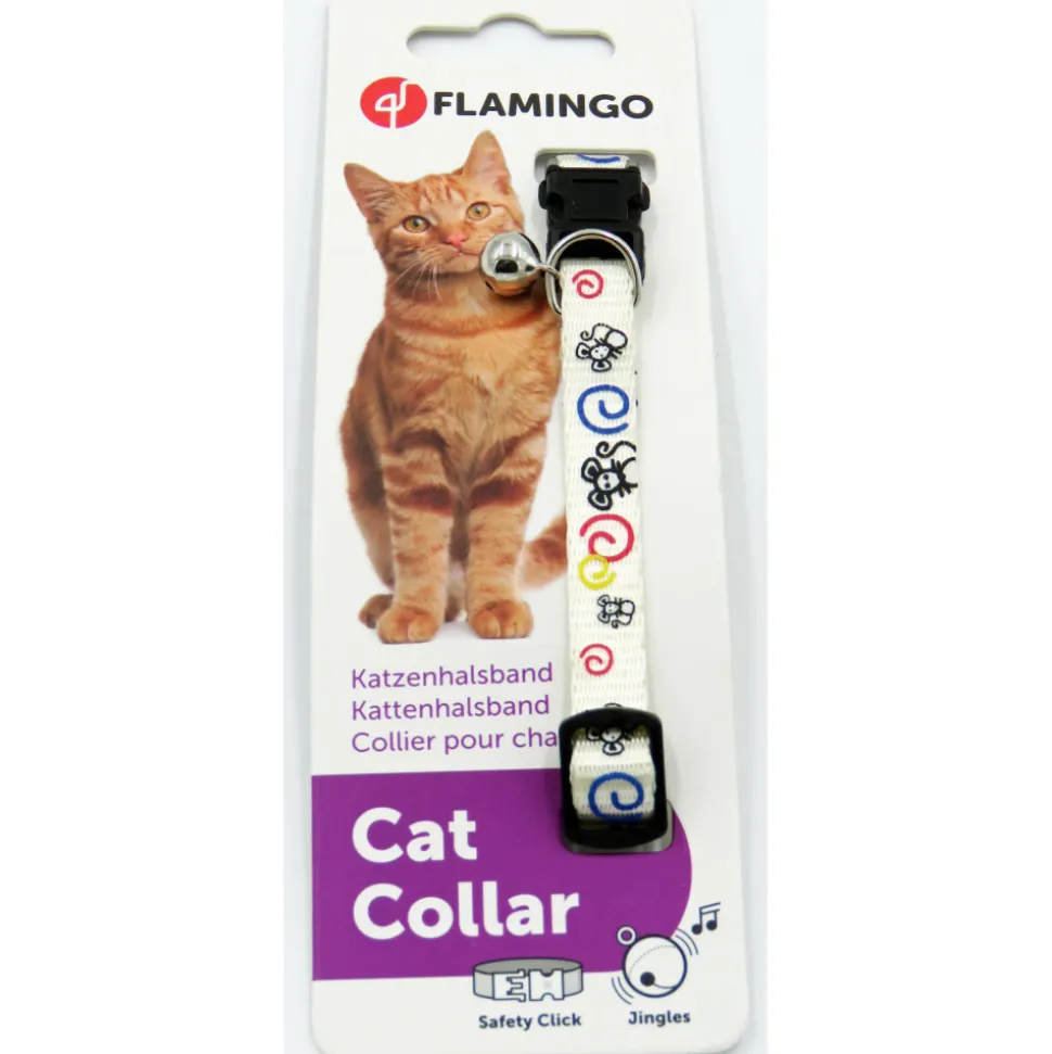 FLAMINGO - Collier réglable de 20 à 35 cm blanc avec motif souris pour chat