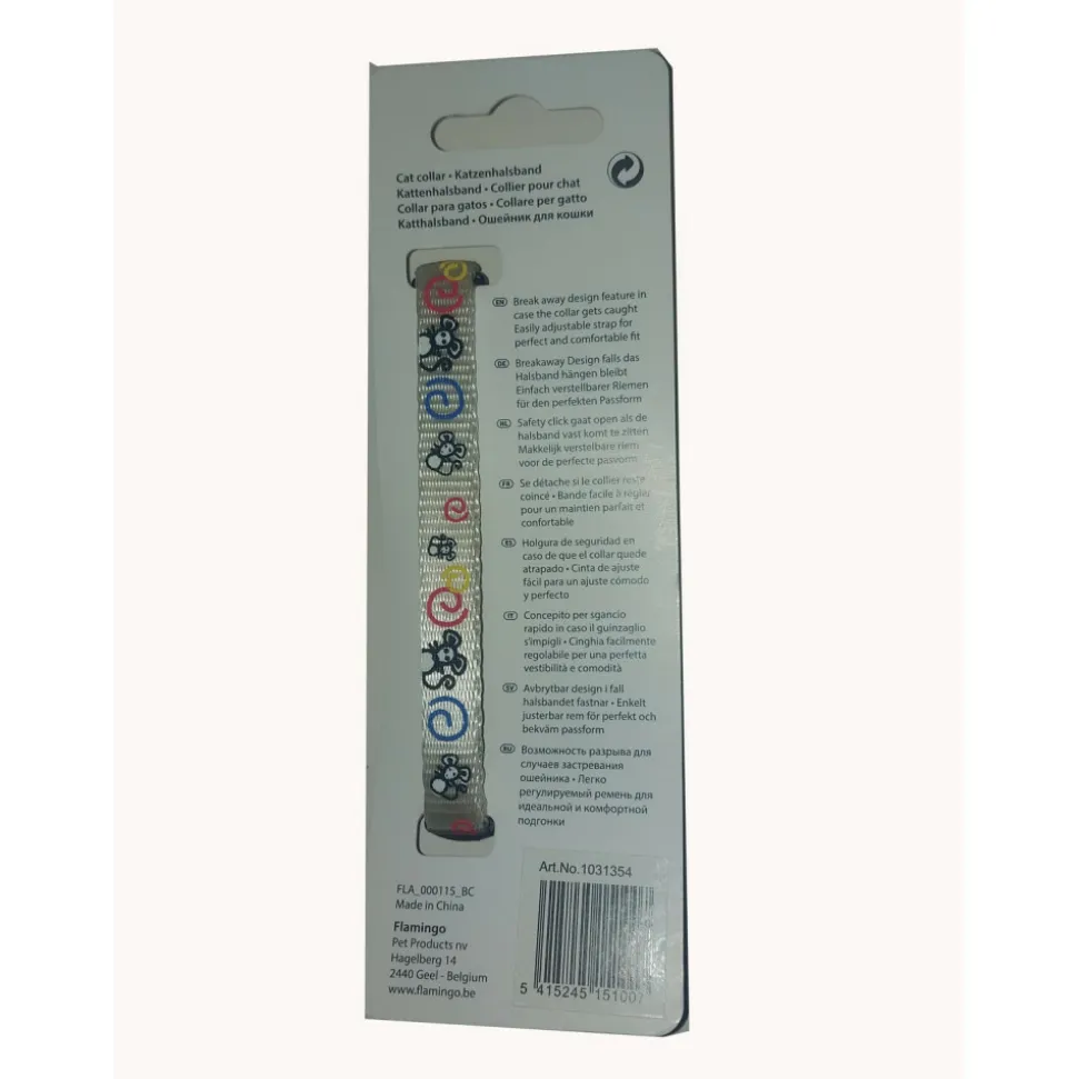 FLAMINGO - Collier réglable de 20 à 35 cm blanc avec motif souris pour chat