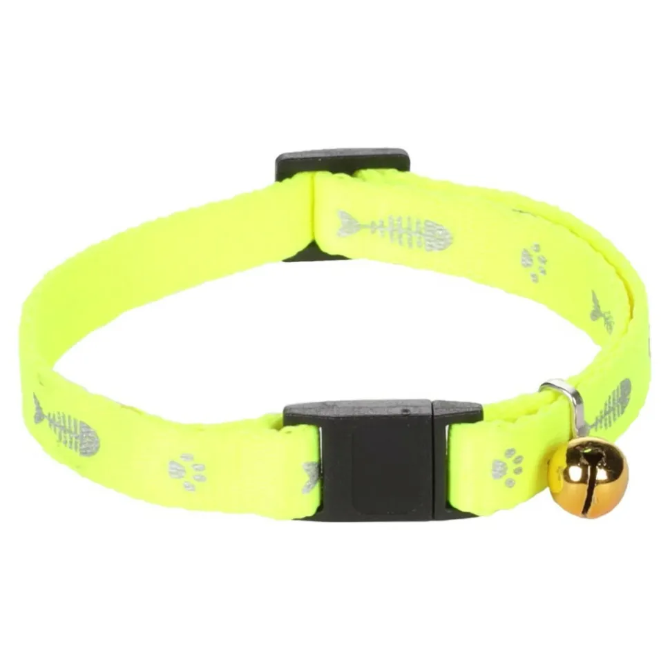 FLAMINGO - Collier réglable de 20 à 35 cm jaune motif poisson + clochette pour chat