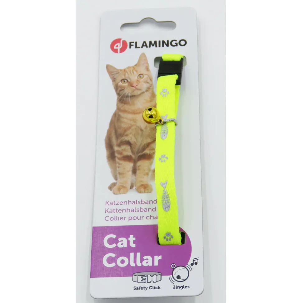 FLAMINGO - Collier réglable de 20 à 35 cm jaune motif poisson + clochette pour chat