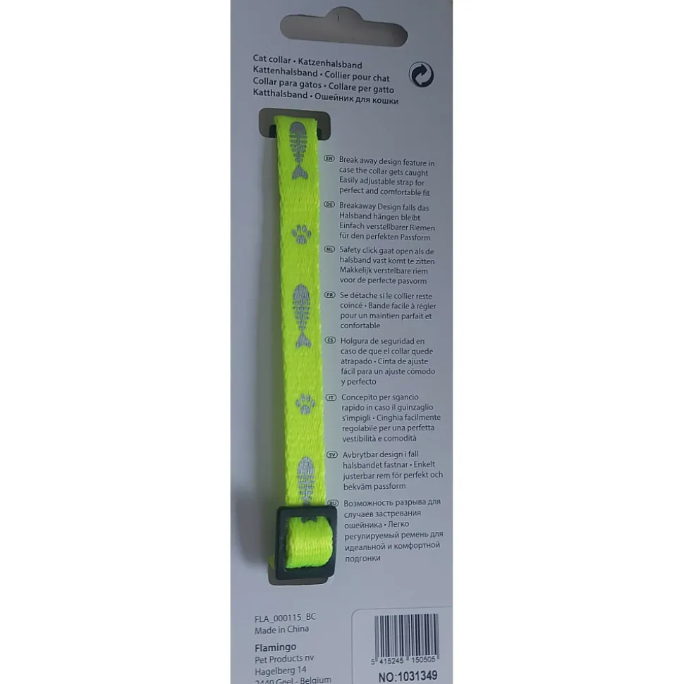 FLAMINGO - Collier réglable de 20 à 35 cm jaune motif poisson + clochette pour chat