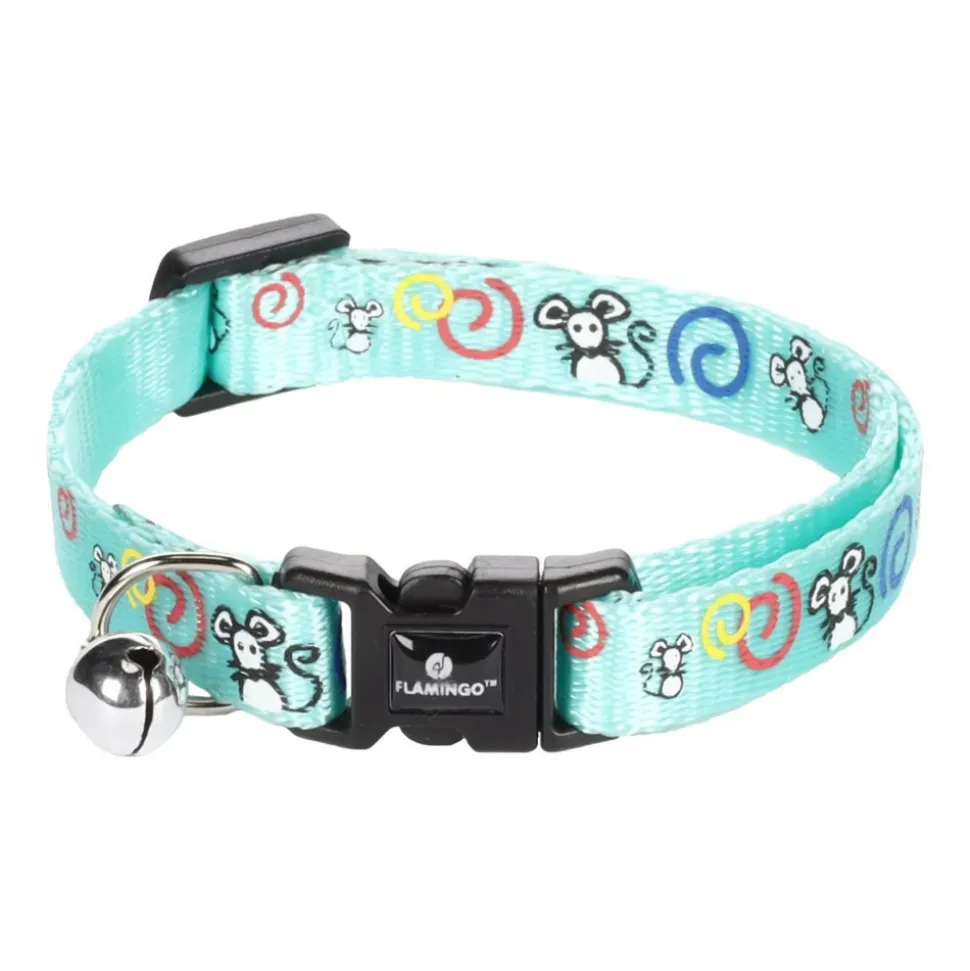 FLAMINGO - Collier réglable de 20 à 35 cm turquoise avec motif souris pour chat