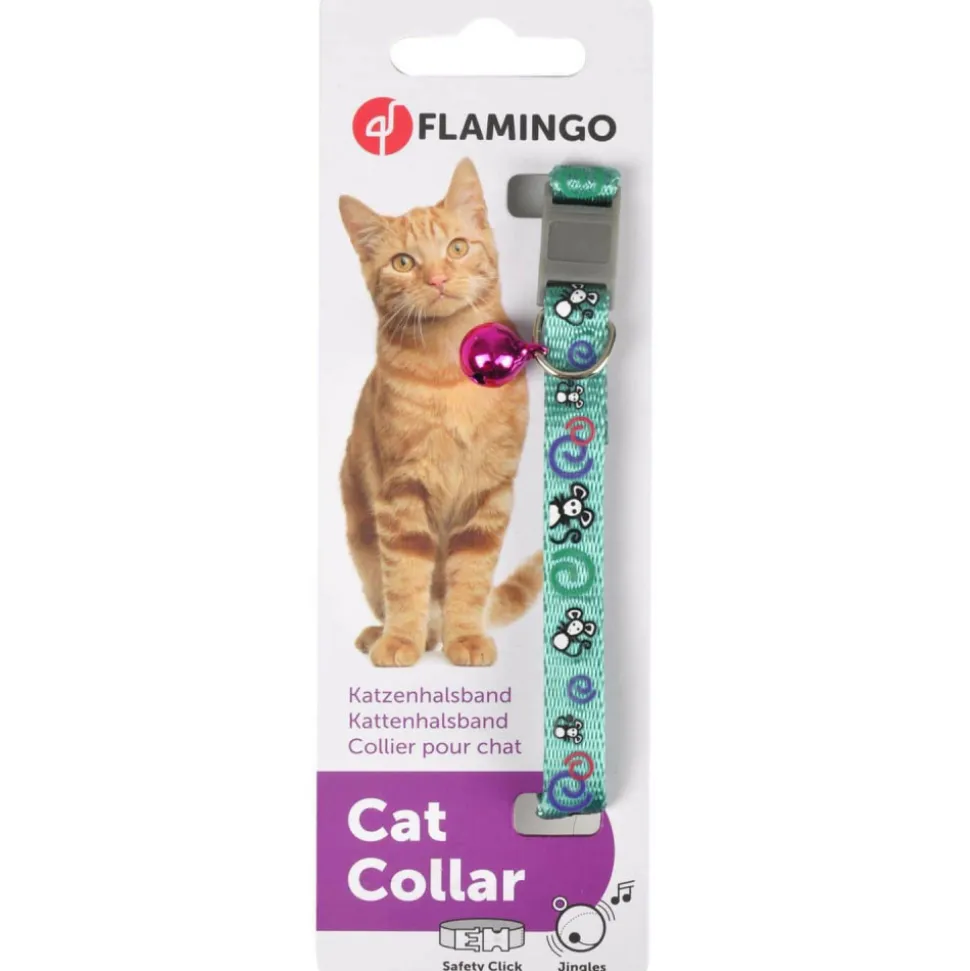 FLAMINGO - Collier réglable de 20 à 35 cm turquoise avec motif souris pour chat