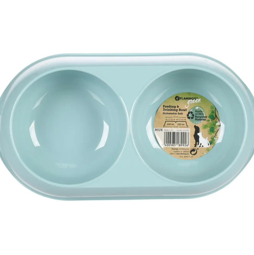 FLAMINGO - Gamelle double en plastique recyclé muk 2 x 200 ml pour chien et chat.