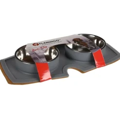 FLAMINGO - Gamelle et abreuvoir 210ml avec tapis en silicone anti-dérapant pour chat