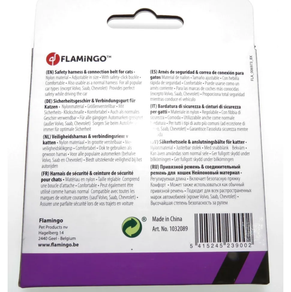 FLAMINGO - Harnais de sécurité voiture + laisse rouge 15 mm pour chat