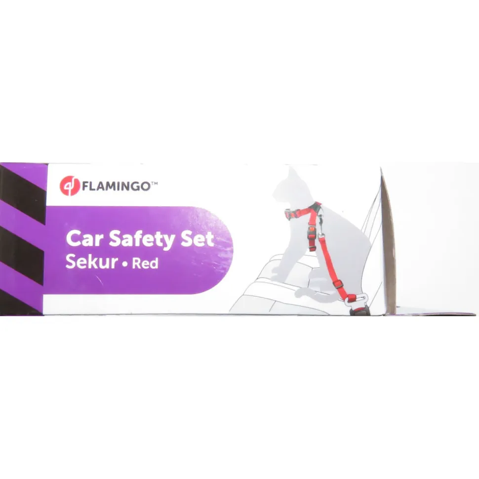 FLAMINGO - Harnais de sécurité voiture + laisse rouge 15 mm pour chat