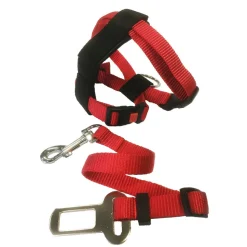 FLAMINGO - Harnais de sécurité voiture + laisse rouge 15 mm pour chat