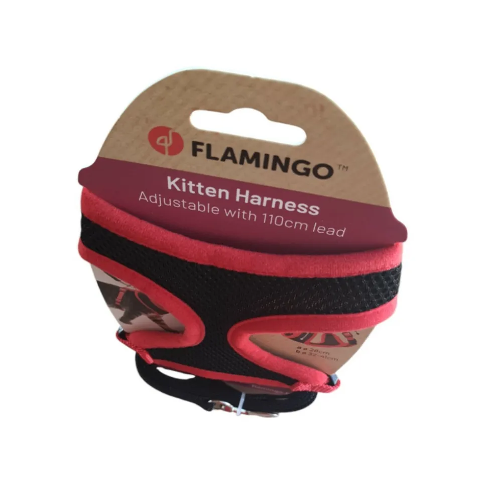 FLAMINGO - Harnais pour chatons, couleur noir et rouge, taille s, réglable